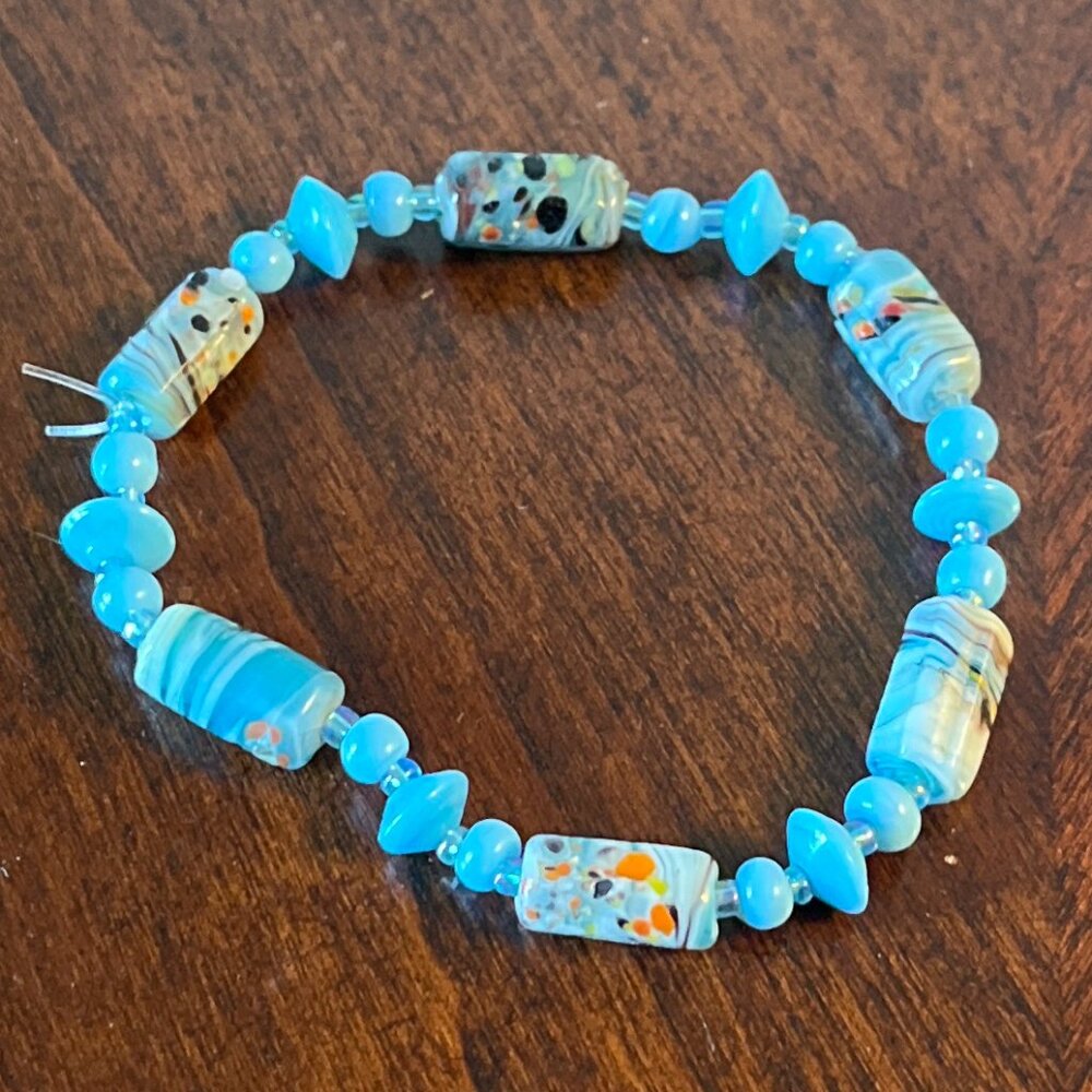 Handmade Beaded Stretch Bracelet - Light Blue